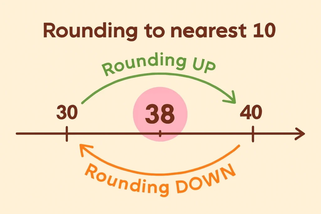Number line showing rounding to nearest ten