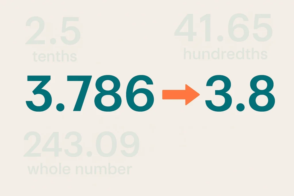 Rounding decimals step-by-step example 3.786 rounded to 3.8